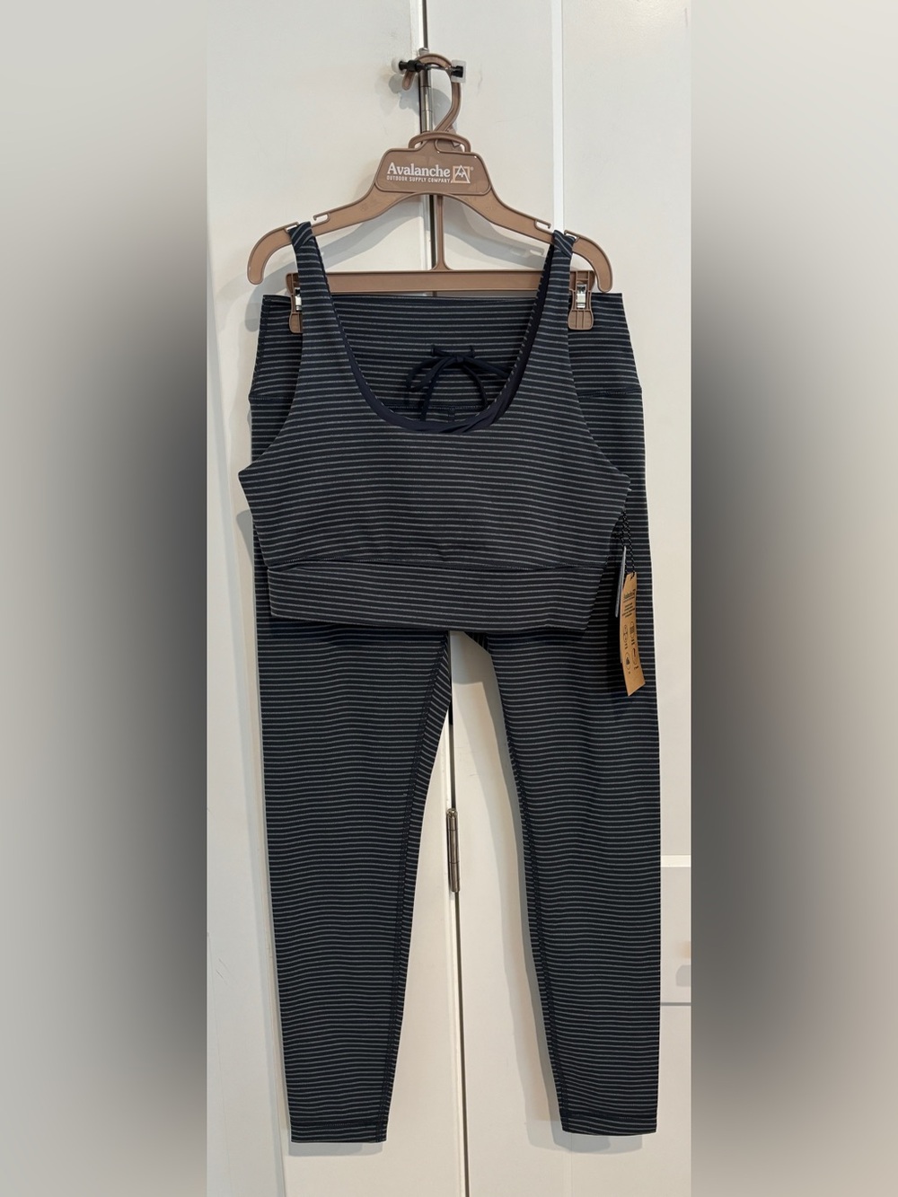 Avalanche Gray Striped Active Set - Sports Bra + Leggings